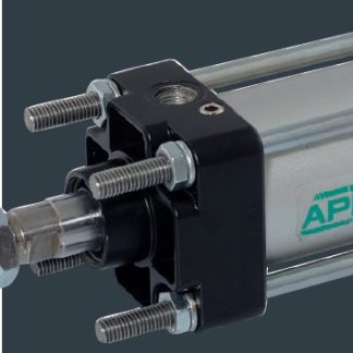 Vérin pneumatique type CNOMO Ø 100 mm, course: 250 mm, selon CNOMO 06-07-02, tige acier C45 chromé dur tube aluminium, joints polyuréthane/NBR amortissement pneumatique réglable avant et arrière, prévu pour la détection magnétique